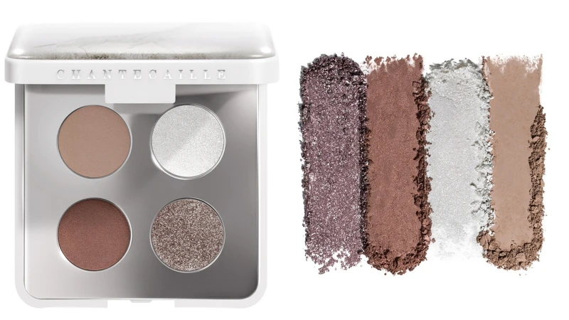 香緹卡2022溫柔巨獸長頸鹿系列四色眼影盤與刷色示意。 香緹卡2022溫柔巨獸長頸鹿系列四色眼影盤與刷色示意。