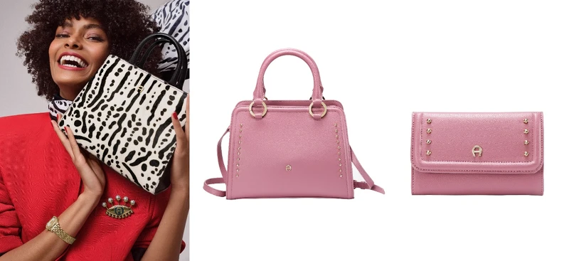 ▲左一:本就有不少死忠鐵粉的德國工藝精品品牌Aigner,更是只有在義大Outlet Mall購買,才能擁有以優惠價格入手的機會。 ▲右一及右二:AIGNER鉚釘桃粉中型皮革錢包、AIGNER鉚釘桃粉手提包 ▲左一:本就有不少死忠鐵粉的德國工藝精品品牌Aigner,更是只有在義大Outlet Mall購買,才能擁有以優惠價格入手的機會。 ▲右一及右二:AIGNER鉚釘桃粉中型皮革錢包、AIGNER鉚釘桃粉手提包