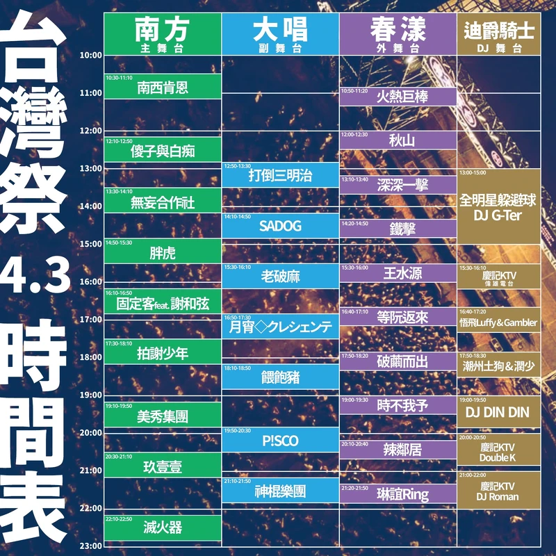 2022台灣祭4/3演出時刻表 2022台灣祭4/3演出時刻表