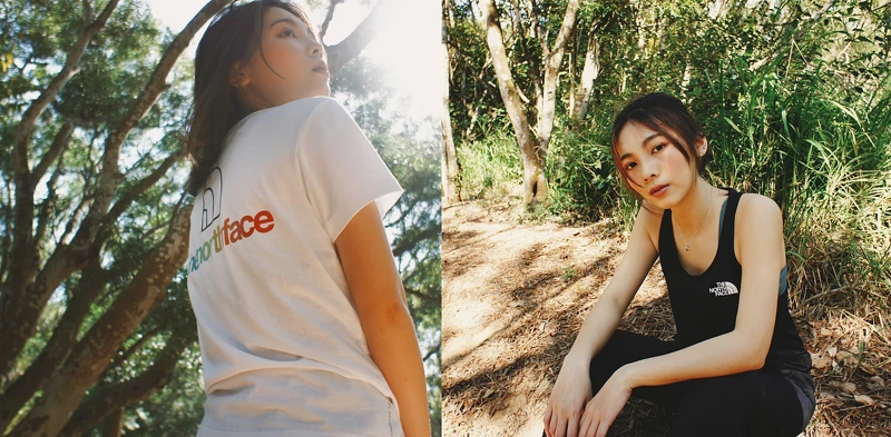 (左圖:白色背部大尺寸印花吸濕排汗短袖T恤,售價:1,480元)/(右圖:SUNRISER TANK ,售價1,780元) (左圖:白色背部大尺寸印花吸濕排汗短袖T恤,售價:1,480元)/(右圖:SUNRISER TANK ,售價1,780元)