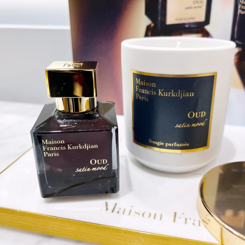 Maison Francis Kurkdjian OUD satin mood絲緞情懷淡香精與香氛蠟燭。