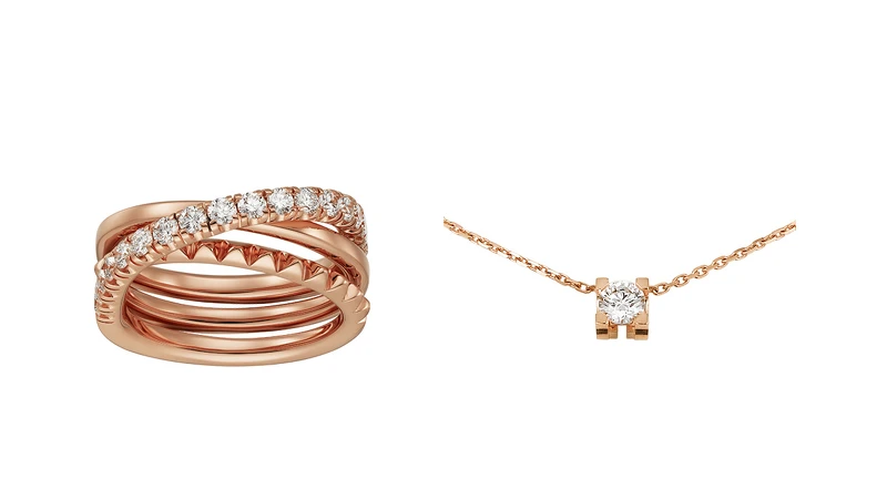 Etincelle 玫瑰金鋪鑲戒指、C de Cartier鑽石項鍊(0.23克拉起)