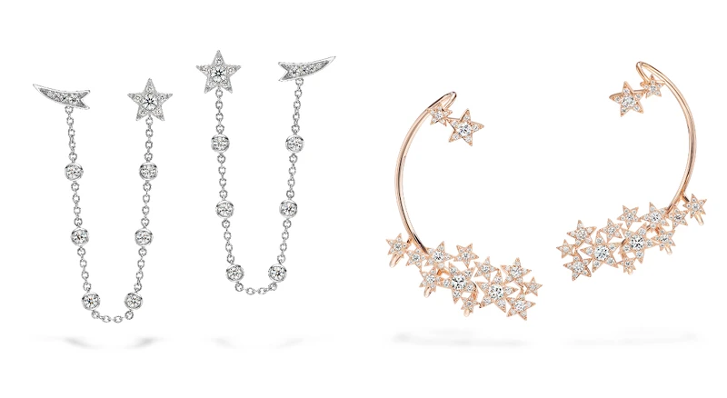 Illa Comet白K金鑽石雙耳環、Illa Constellation玫瑰金鑽石耳掛式耳環。