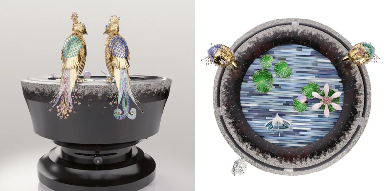 Fontaine aux Oiseaux自動機械裝置(3D示意圖)© Van Cleef & Arpels Fontaine aux Oiseaux自動機械裝置(3D示意圖)© Van Cleef & Arpels