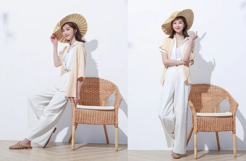 寬版襯衫NT590、輕柔飄逸襯衫NT$390、好感牛仔寬褲(白色)NT790ALL BY GU。*帽子非GU販售之商品 寬版襯衫NT590、輕柔飄逸襯衫NT$390、好感牛仔寬褲(白色)NT790ALL BY GU。*帽子非GU販售之商品