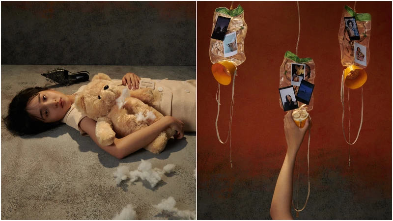 (左)米色西裝無袖洋裝,Sandro。(右)感謝真理大學航空系無償出借座艙氧氣面罩 (左)米色西裝無袖洋裝,Sandro。(右)感謝真理大學航空系無償出借座艙氧氣面罩