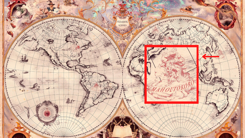 魔法學院的全球分布圖，來自日本的魔法所具有強烈的日式建築風