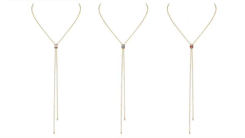 Quatre White系列長項鍊:白金、黃金和玫瑰金750材質、白色高精密陶瓷,鑲嵌13顆鑽石(約0.33克拉),售價NT288,000。Quatre Blue系列長項鍊:白金、黃金和玫瑰金750材質、藍色高精密陶瓷,鑲嵌13顆鑽石(約0.33克拉),售價NT288,000。Quatre Red系列長項鍊:白金、黃金和玫瑰金750材質、紅色高精密陶瓷,鑲嵌13顆鑽石(約0.33克拉),售價NT288,000。 Quatre White系列長項鍊:白金、黃金和玫瑰金750材質、白色高精密陶瓷,鑲嵌13顆鑽石(約0.33克拉),售價NT288,000。Quatre Blue系列長項鍊:白金、黃金和玫瑰金750材質、藍色高精密陶瓷,鑲嵌13顆鑽石(約0.33克拉),售價NT288,000。Quatre Red系列長項鍊:白金、黃金和玫瑰金750材質、紅色高精密陶瓷,鑲嵌13顆鑽石(約0.33克拉),售價NT288,000。