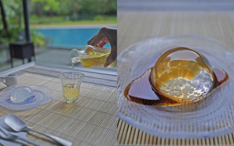 水滴餅及冷泡梨山茶。 水滴餅及冷泡梨山茶。