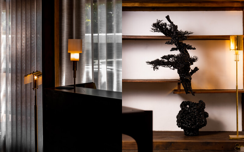 (左)燈具則邀請台南設計工作室伏流物件設計操刀;(右)藝術家廖浩哲與 LANDHILLS 創意團隊則為日式空間設計了兩件作品〈Lava〉系列。 (左)燈具則邀請台南設計工作室伏流物件設計操刀;(右)藝術家廖浩哲與 LANDHILLS 創意團隊則為日式空間設計了兩件作品〈Lava〉系列。