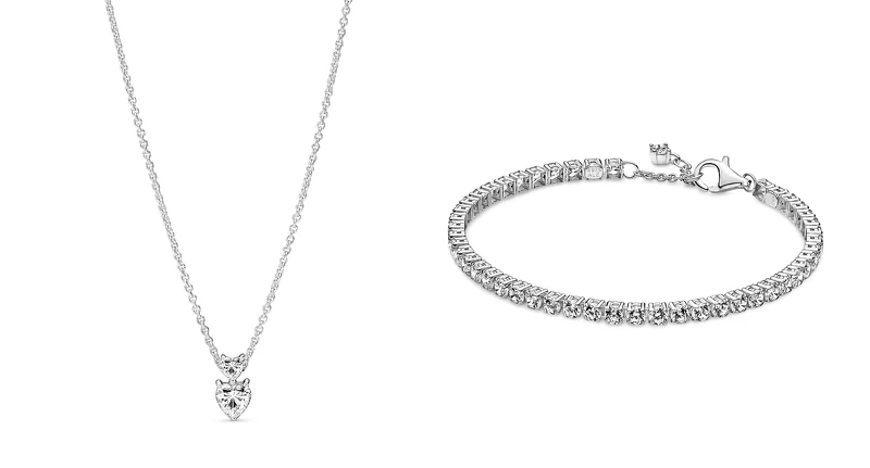 璀璨雙心短項鏈 NT$3,280、璀璨寶石手鏈 NT$3,680 