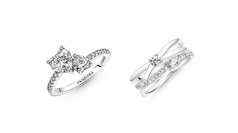 璀璨雙心戒指NT$3,680、璀璨交織三環戒指NT$3,680 