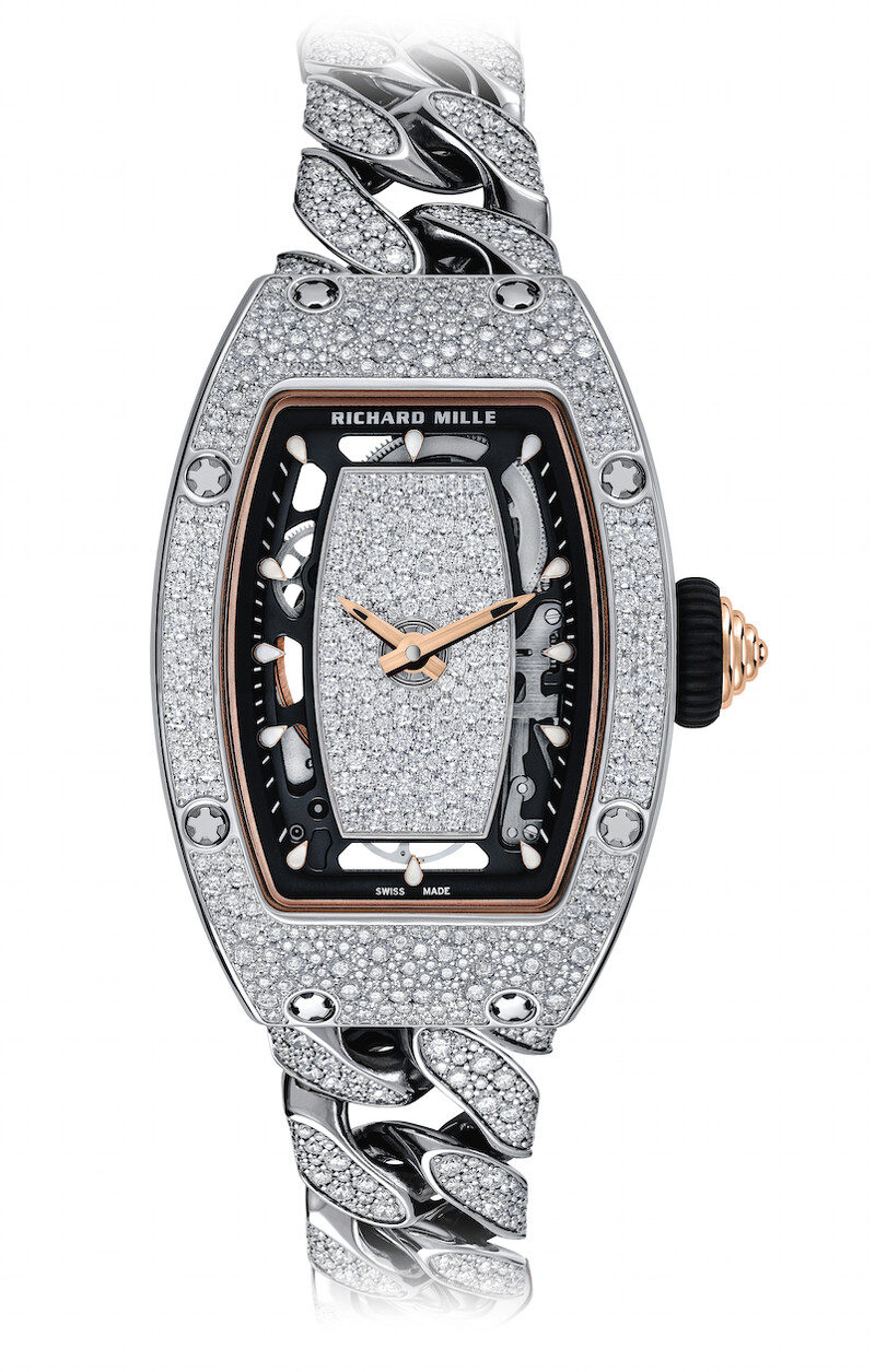 類似款1: RM 07-01白金雪花鑲嵌腕錶搭配鍊環款錶鍊，參考價台幣約13,340,000