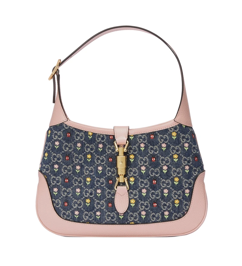 Jackie粉藍色GG單寧肩背包，NT 84,300