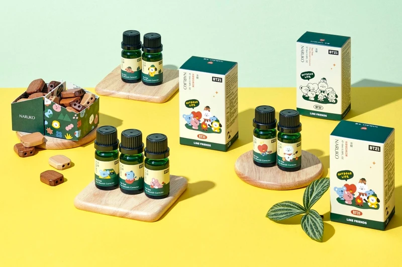 NARUKO茶樹痘印美白寶BT21包裝情境圖。