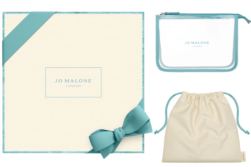Jo Malone London 2022年英倫遨游系列限量包裝與緞帶、透明旅行袋、質感束口布袋。 Jo Malone London 2022年英倫遨游系列限量包裝與緞帶、透明旅行袋、質感束口布袋。