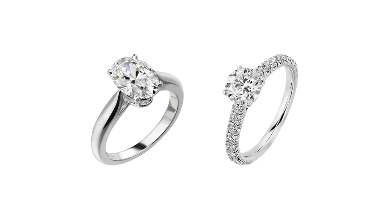 SOLITAIRE 1895系列鑽石戒指(橢圓形切割)、SOLITAIRE 1895系列鑽石戒指(明亮形切割+戒環鋪鑲鑽石)。 SOLITAIRE 1895系列鑽石戒指(橢圓形切割)、SOLITAIRE 1895系列鑽石戒指(明亮形切割+戒環鋪鑲鑽石)。