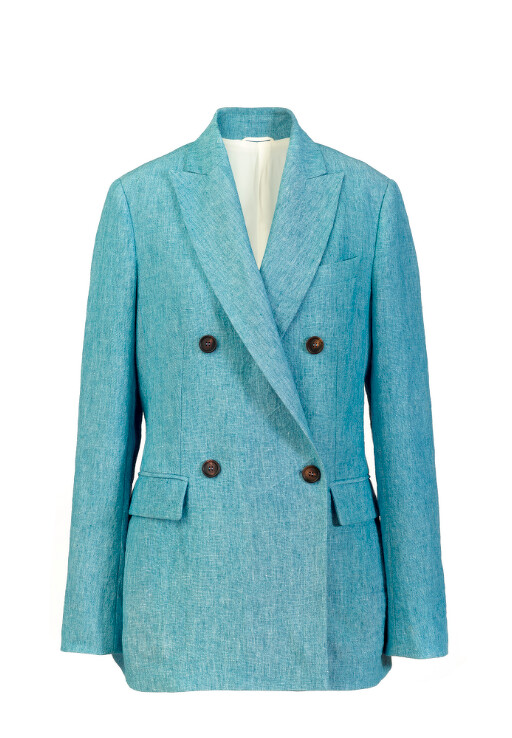 Brunello Cucinelli 湖水綠西裝外套,NT130,000。 Brunello Cucinelli 湖水綠西裝外套,NT130,000。