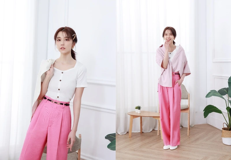 前鈕扣短袖迷你T恤NT390、寬鬆襯衫(粉)NT590、亞麻混紡寬版短袖外套NT990、好感多色直筒褲(戀愛粉)NT590、馬銜釦穆勒拖鞋NT790,ALL BY GU。 前鈕扣短袖迷你T恤NT390、寬鬆襯衫(粉)NT590、亞麻混紡寬版短袖外套NT990、好感多色直筒褲(戀愛粉)NT590、馬銜釦穆勒拖鞋NT790,ALL BY GU。