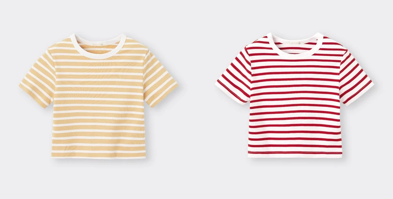 棉質條紋迷你T恤(黃)NT390、棉質條紋迷你T恤(紅)NT390,ALL BY GU。 棉質條紋迷你T恤(黃)NT390、棉質條紋迷你T恤(紅)NT390,ALL BY GU。