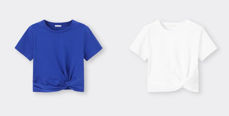 紐結迷你T恤(藍)NT390、紐結迷你T恤(白)NT390,ALL BY GU。 紐結迷你T恤(藍)NT390、紐結迷你T恤(白)NT390,ALL BY GU。