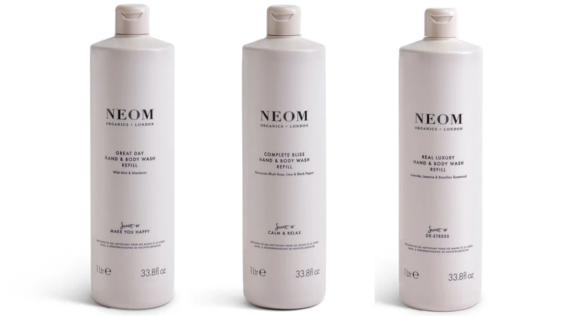 NEOM潔膚露補充瓶(共3款)1000ml,NT1,850。 NEOM潔膚露補充瓶(共3款)1000ml,NT1,850。