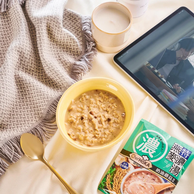 荷卡廚坊特濃湯燕麥&mdash;奶油蘑菇風味，一盒五入。