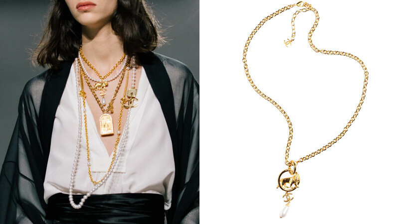 金屬獅子造型幻象珍珠長項鍊,NT$32,700 金屬獅子造型幻象珍珠長項鍊,NT$32,700