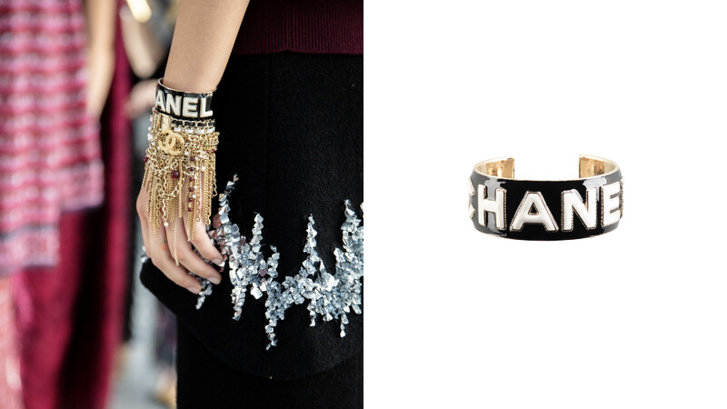 黑色金屬高級樹脂白色Chanel字樣手環,NT$28,100 黑色金屬高級樹脂白色Chanel字樣手環,NT$28,100