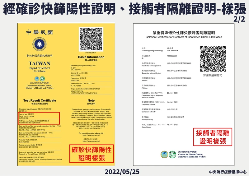 快篩陽性確診證明(左)、接觸者隔離證明(右) 快篩陽性確診證明(左)、接觸者隔離證明(右)