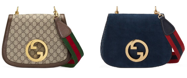 Gucci Blondie系列黑色皮革中號肩背包NT94,600、GG緹花中號肩背包NT94,600。