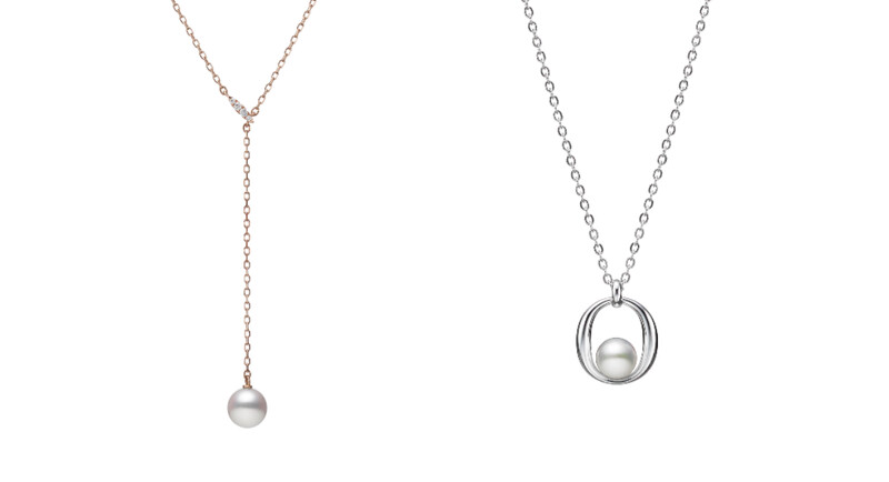 MIKIMOTO 珍珠鑽石Y字墜鍊,參考價格NT$53,000;MIKIMOTO珍珠墜鍊,參考價格NT$12,000。 MIKIMOTO 珍珠鑽石Y字墜鍊,參考價格NT$53,000;MIKIMOTO珍珠墜鍊,參考價格NT$12,000。