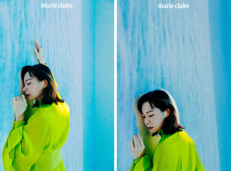 綠色洋裝、耳環、戒指,all by Bottega Veneta 綠色洋裝、耳環、戒指,all by Bottega Veneta