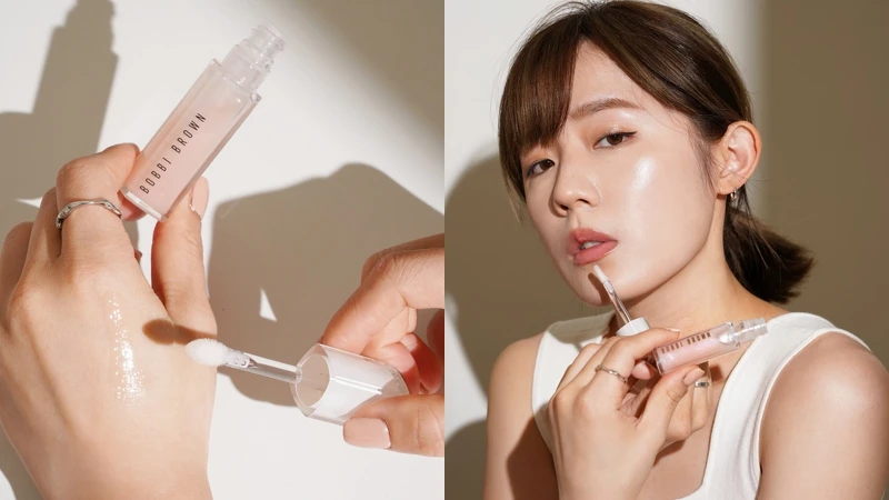 Bobbi Brown晶鑽桂馥修護潤唇精華質地與示範(IG@chrisanne_tai)。