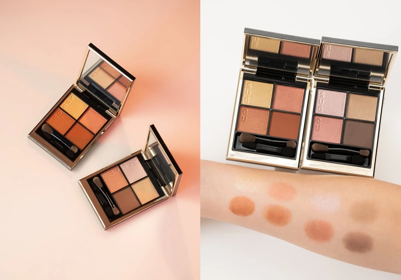 (左)SUQQU 晶采盈緻眼彩盤 115炎夏 (右) SUQQU 晶采盈緻眼彩盤 116 紅鏡 各NT$2,600 (左)SUQQU 晶采盈緻眼彩盤 115炎夏 (右) SUQQU 晶采盈緻眼彩盤 116 紅鏡 各NT$2,600