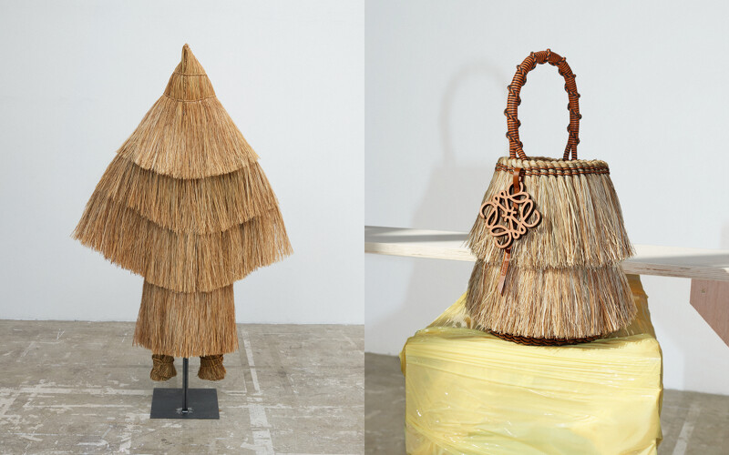 Coroza 製成的蓑衣,而後延伸的提包。 Coroza 製成的蓑衣,而後延伸的提包。