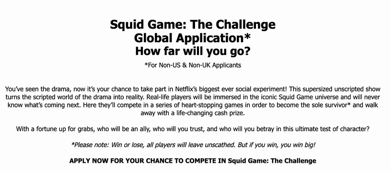 《魷魚遊戲》全球招募挑戰者