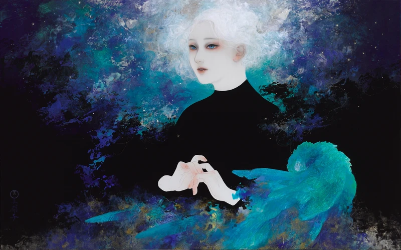 黑木美都子《藍色星的祝福》 是「青鳥-幸運」為祈求旅途安泰的主題， 將夜空中的星辰與青鳥的夢幻之美相結合，描繪成一部清新之作。