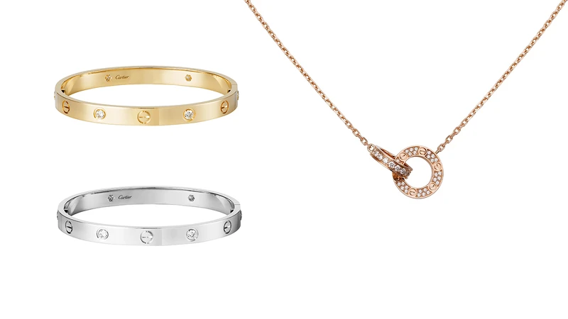 LOVE黃金鑽石手鐲、LOVE白金鑽石手鐲、LOVE玫瑰金鑽石項鍊。 LOVE黃金鑽石手鐲、LOVE白金鑽石手鐲、LOVE玫瑰金鑽石項鍊。