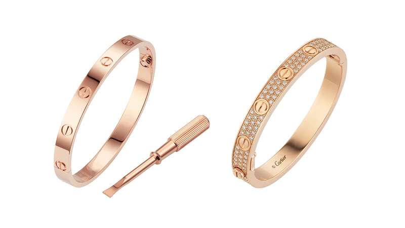 LOVE玫瑰金手鐲、LOVE玫瑰金鋪鑲鑽石手鐲。 LOVE玫瑰金手鐲、LOVE玫瑰金鋪鑲鑽石手鐲。