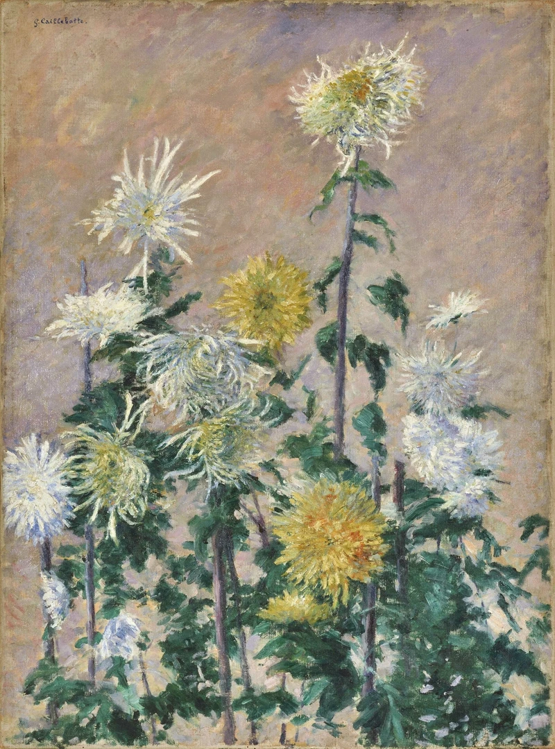 Gustave Caillebotte - 1893_白油色畫與黃色菊花 Gustave Caillebotte - 1893_白油色畫與黃色菊花