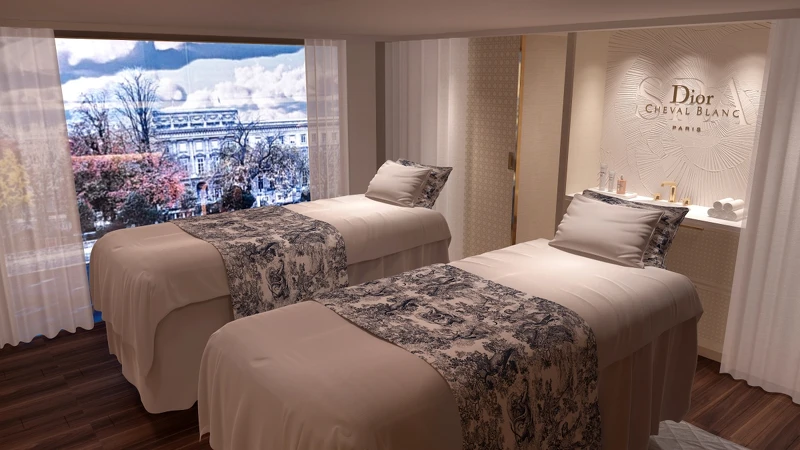 「迪奧美妍護膚沙龍：白馬莊園」奢華郵輪情境圖。