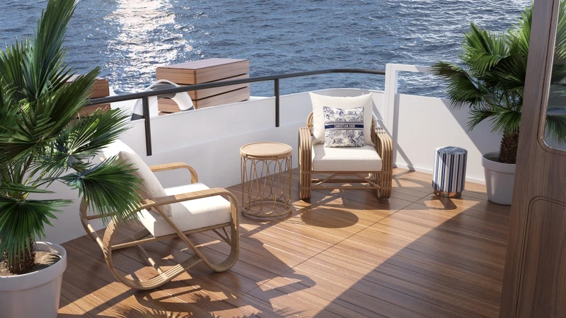 「迪奧美妍護膚沙龍：白馬莊園」奢華郵輪情境圖。