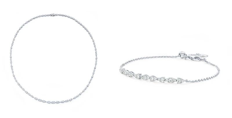 (左)Aerial系列Dewdrop白K金鑽石項鍊、(右)Aerial Dewdrop 白K金鑽石手鍊。 (左)Aerial系列Dewdrop白K金鑽石項鍊、(右)Aerial Dewdrop 白K金鑽石手鍊。