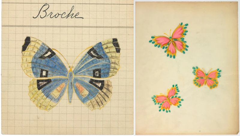 Butterfly胸針繪圖及產品卡片，1920-1970年代。