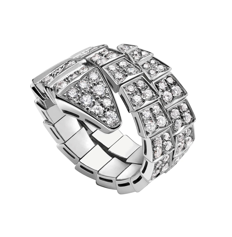 BVLGARI SERPENTI VIPER系列白K金雙圈鑽石戒指_參考售價：約新台幣1,045,000元 