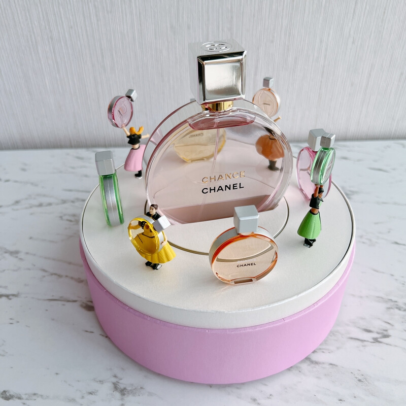香奈兒CHANCE粉紅甜蜜香氛跳舞音樂盒實品。 香奈兒CHANCE粉紅甜蜜香氛跳舞音樂盒實品。