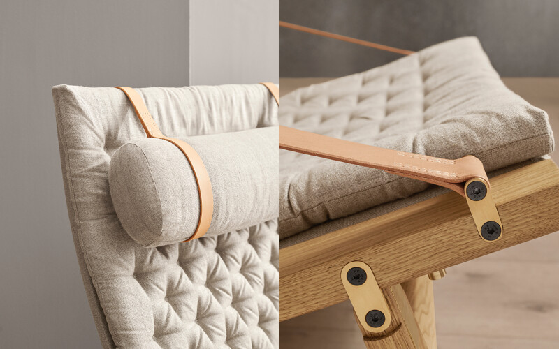 接合處崁入黃銅,成為鮮明的設計亮點,另外也可搭配亞麻帆布頸枕。 接合處崁入黃銅,成為鮮明的設計亮點,另外也可搭配亞麻帆布頸枕。
