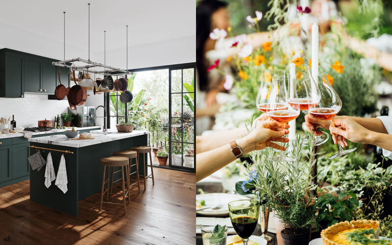 將中島廚房放在陽光灑落的最佳位置，抬頭便能飽覽滿面綠意，與家人朋友一起享受珍貴的料理用餐時光。