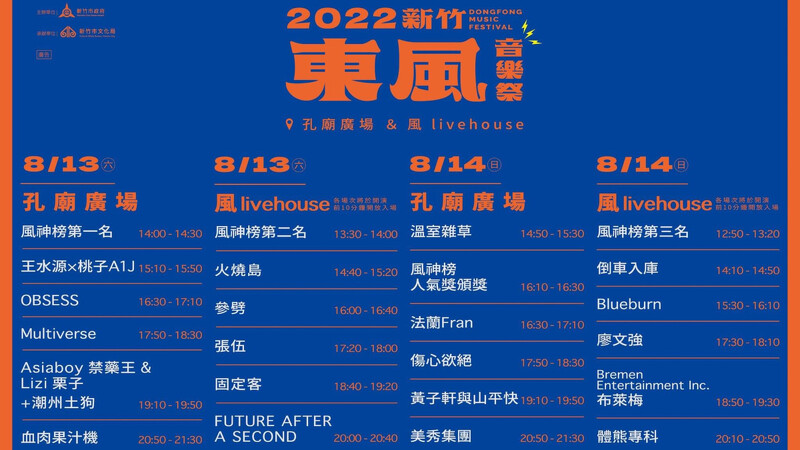 2022新竹東風音樂祭表演卡司、演出時間與舞台